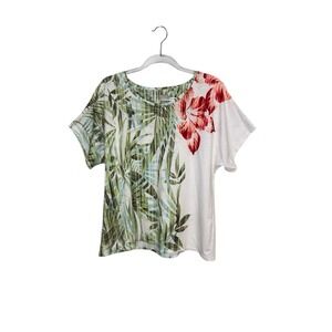 Chico's Zenergy Size 2 US L Tropical Print Tee Boatneck Short Sleeves.